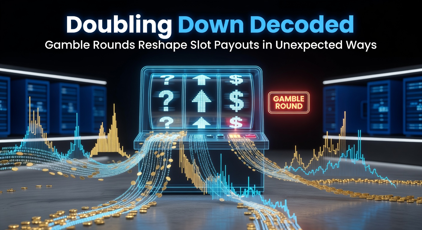 Vibrant slot machine screen displaying a gamble round option with double-or-nothing cards and escalating multipliers