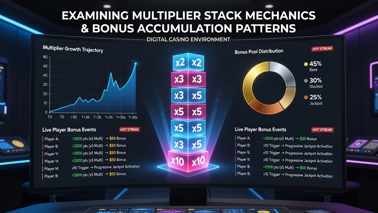 Close-up view of cascading symbols and multiplier values stacking in an online casino slot interface