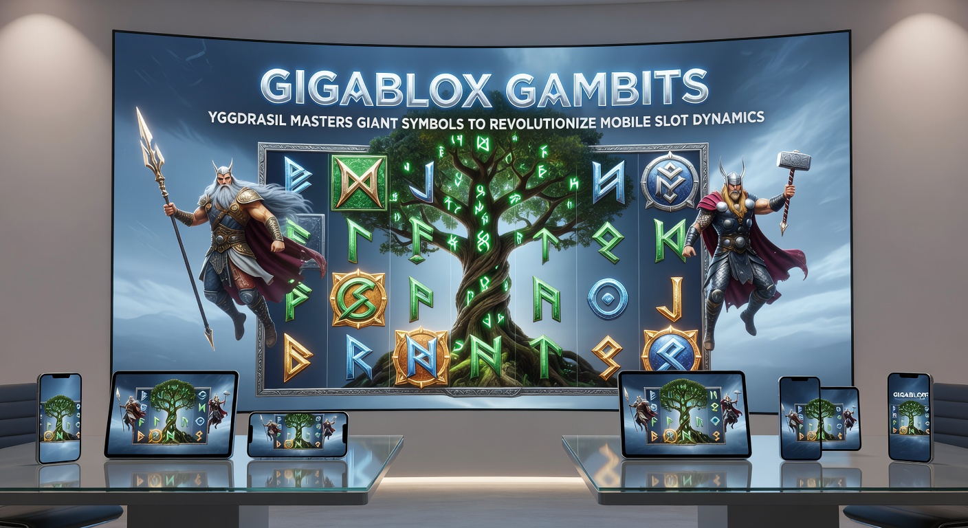 Mobile slot screen displaying a massive Gigablox symbol triggering a bonus round, with cascading wins filling the paytable