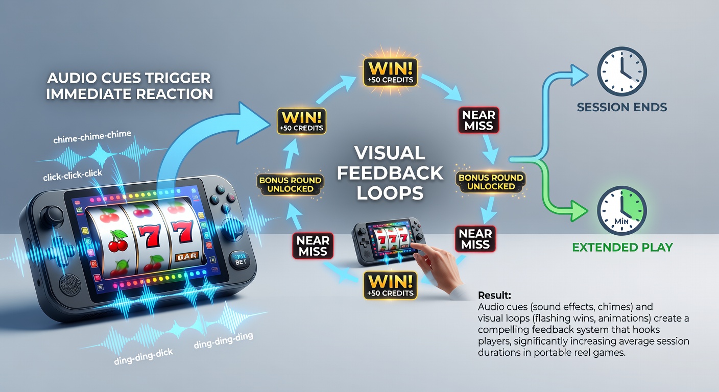 Visual feedback loops displayed during a portable reel gaming bonus sequence