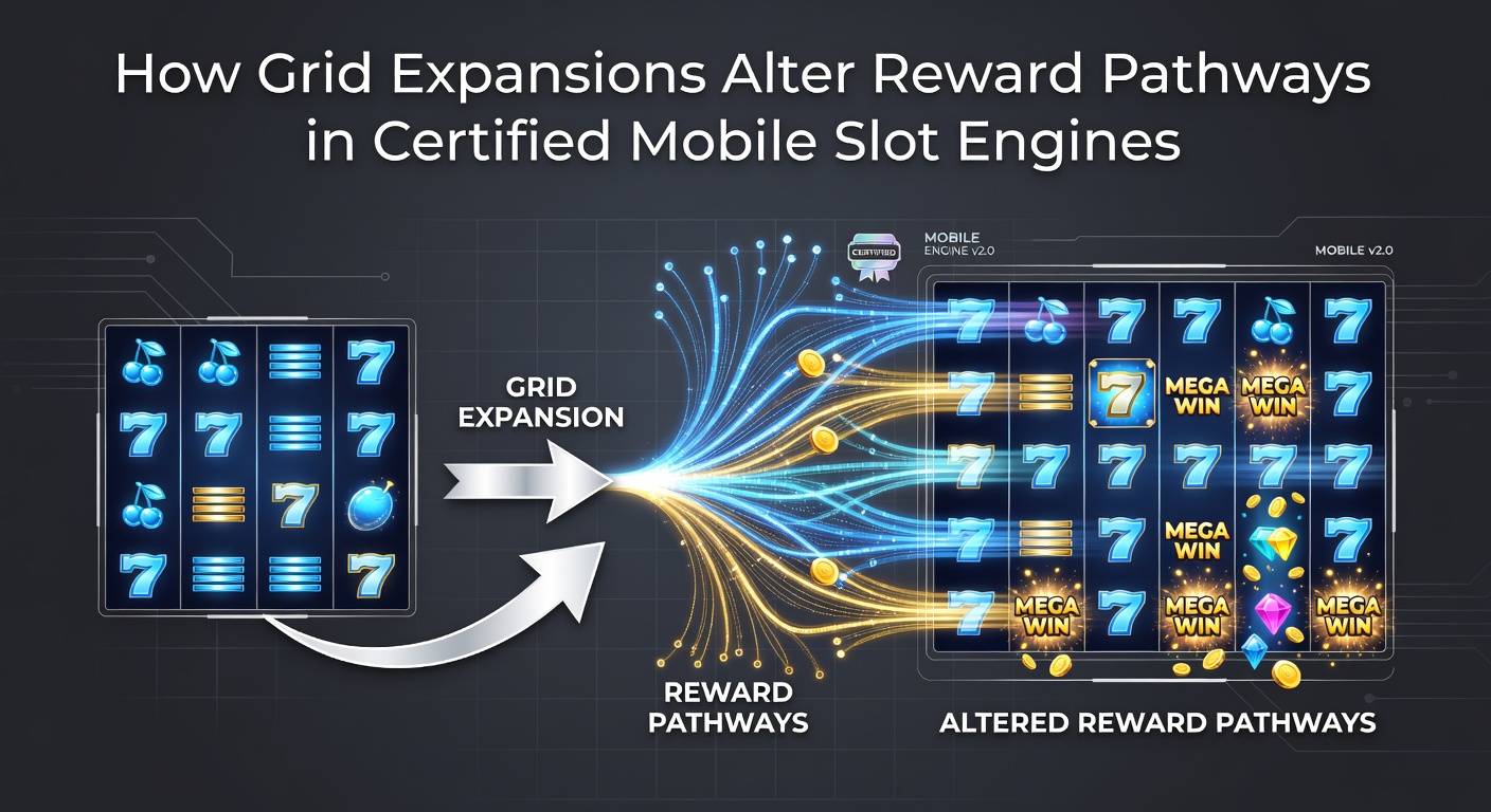 Illustration of expanding grid mechanics in mobile slot engines showing reel growth and symbol pathways