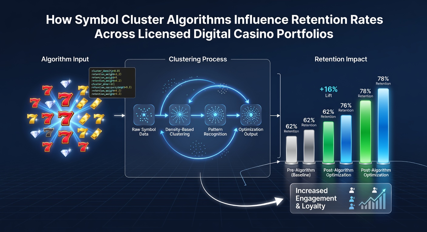 Analytics dashboard displaying retention curves and cluster frequency metrics for licensed casino game portfolios