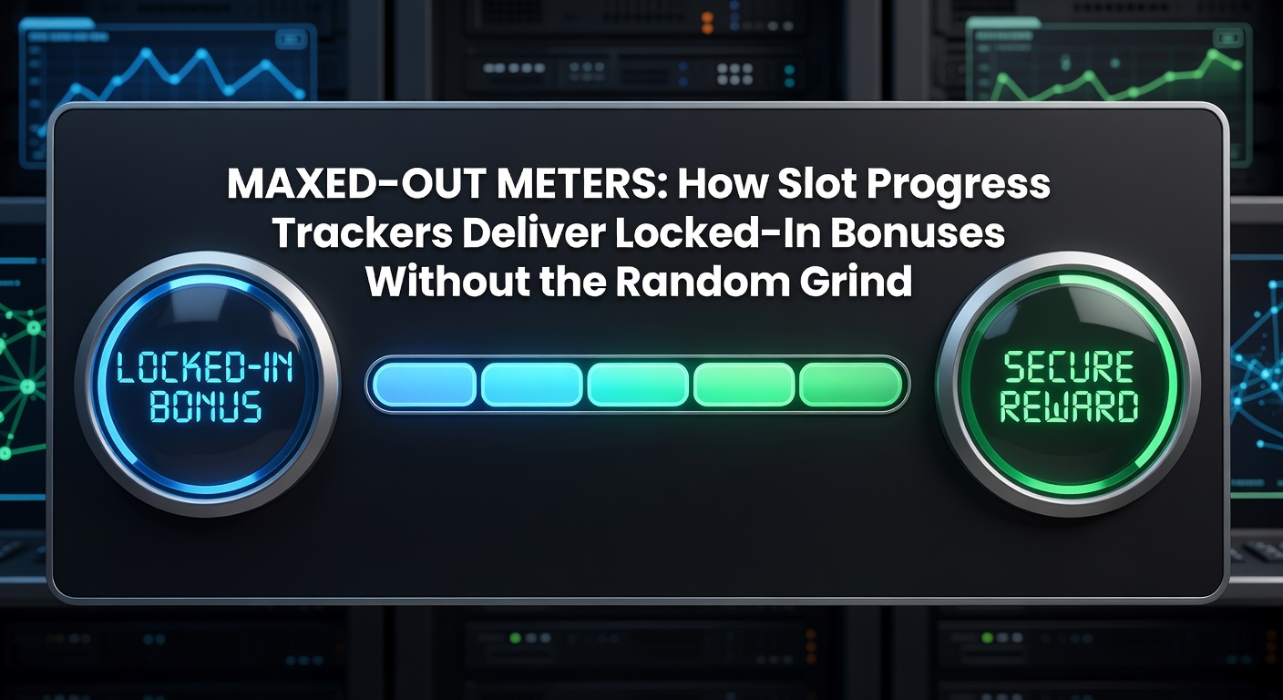 Slot machine screen showing a progress meter filling up towards a guaranteed bonus round, with glowing symbols and locked-in payout indicators