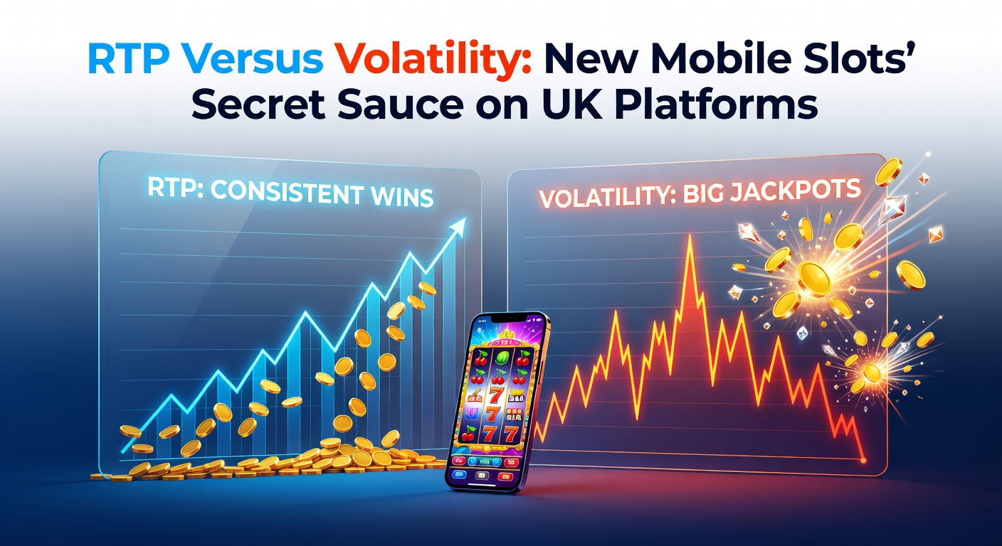 Vibrant mobile slot screen displaying spinning reels with RTP and volatility indicators overlaid, capturing the excitement of UK players chasing wins on the go